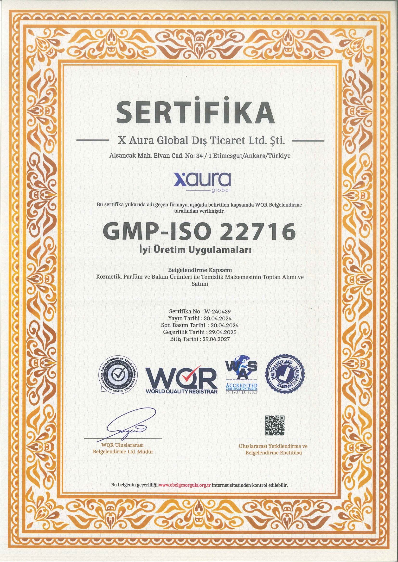 Xaura Global Sertifikalar